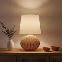 Bedside Lamp Rattan Base Fabric Shade Night Table Lamp Decorative Lighting for Bedroom Living Room