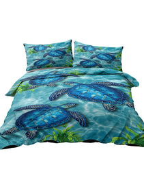 Sea Turtle Pattern Duvet Cover Set 3 Pieces King Size Soft Bedding Set With 2 Pilowcases With Zipper Closure For Home Bedroom For All Seasons