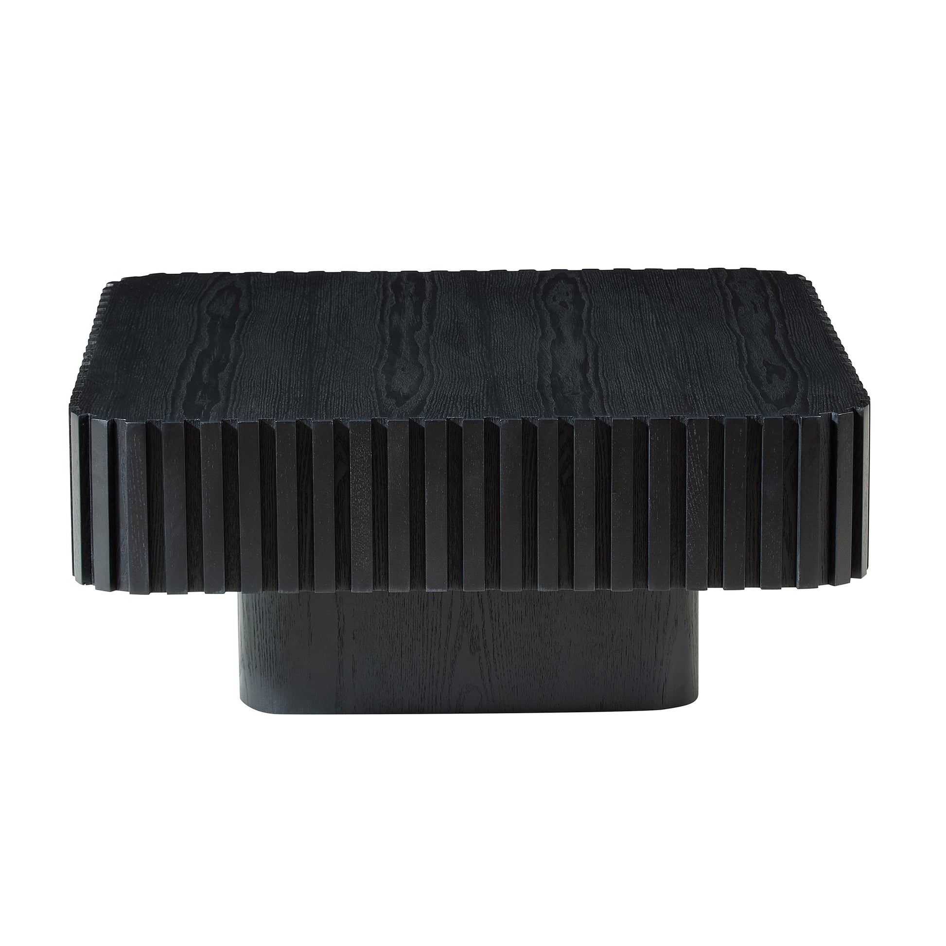31.5 Inch Modern Handcraft Drum Coffee Table Square Coffee Table For Living Room,Small Wooden Coffee Table With Sturdy MDF Pedesta,Black Color