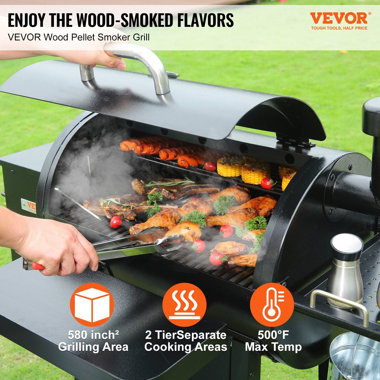 53 Inch Portable Charcoal Grill, Propane Gas Grills With Cover And Cart, Heavy Duty Iron BBQ Grill, Mini Tabletop Smoker For Outdoor Cooking, Barbecue Camping, Picnic, Patio, And Backyard, Black