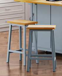 K&K Solid Wood Bar Stools  Not Cheap Iron , 25.6  Tall Set Of 2 Bar Chairs, Kitchen Counter Stools With Footrests, Farmhouse Stools For Dining Room, Kitchen, Counter, Grey Blue
