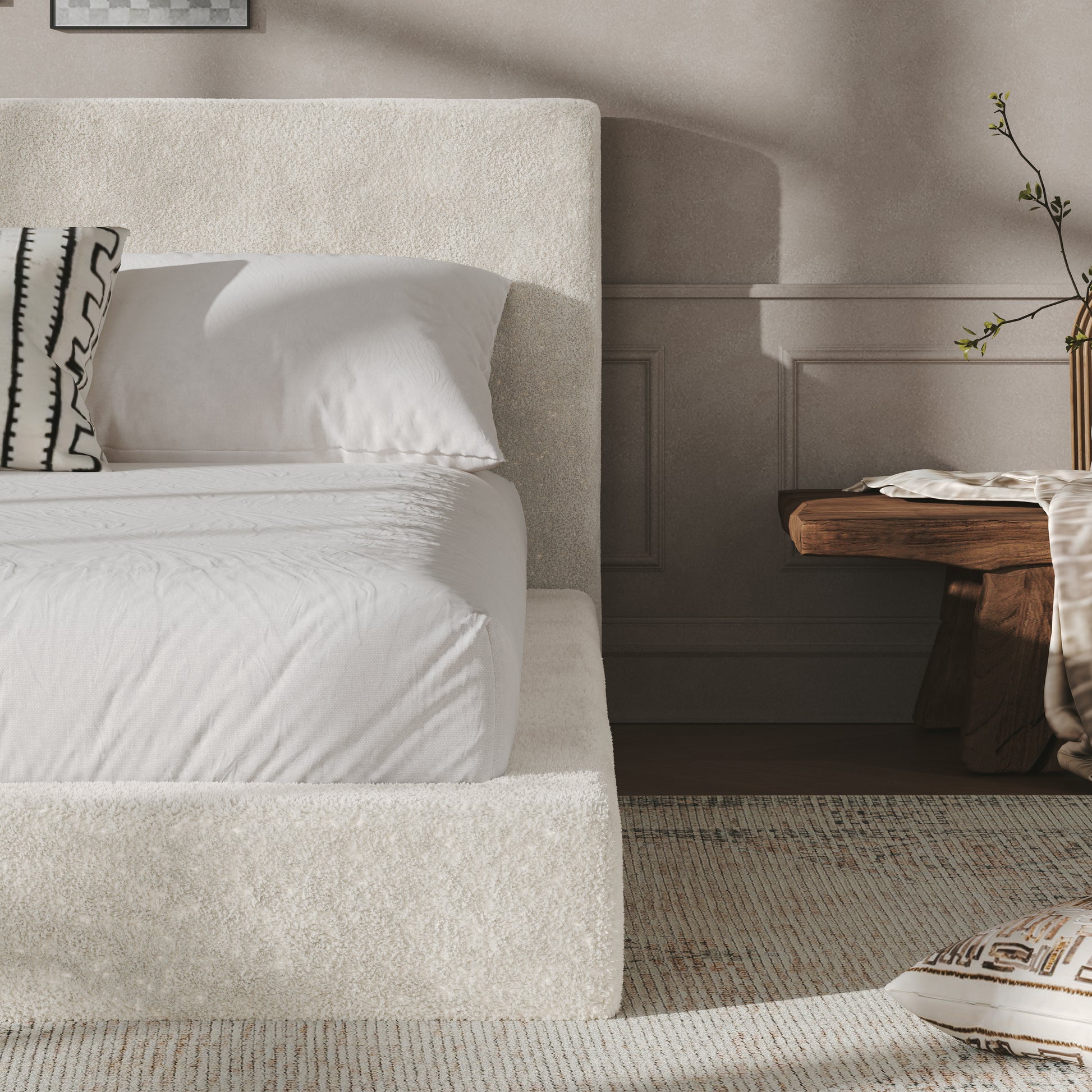 AirFrame Queen Frameless Bed Surround, 8.7  Cloud Upholstered Sponge Cushion, Easy Assembly Excluding Bed Frame, Off-white.