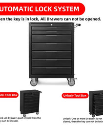 7-Drawer Rolling Tool Chest Cabinet, Large Capacity Metal Tool Box With Wheels And Cylinder Locking, Roll Around Storage Organizer Tool Cart For Garage, Warehouse, Work Shop - Black