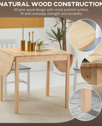 55" Wood Kitchen Table, Drop Leaf Tables for Small Spaces, Natural