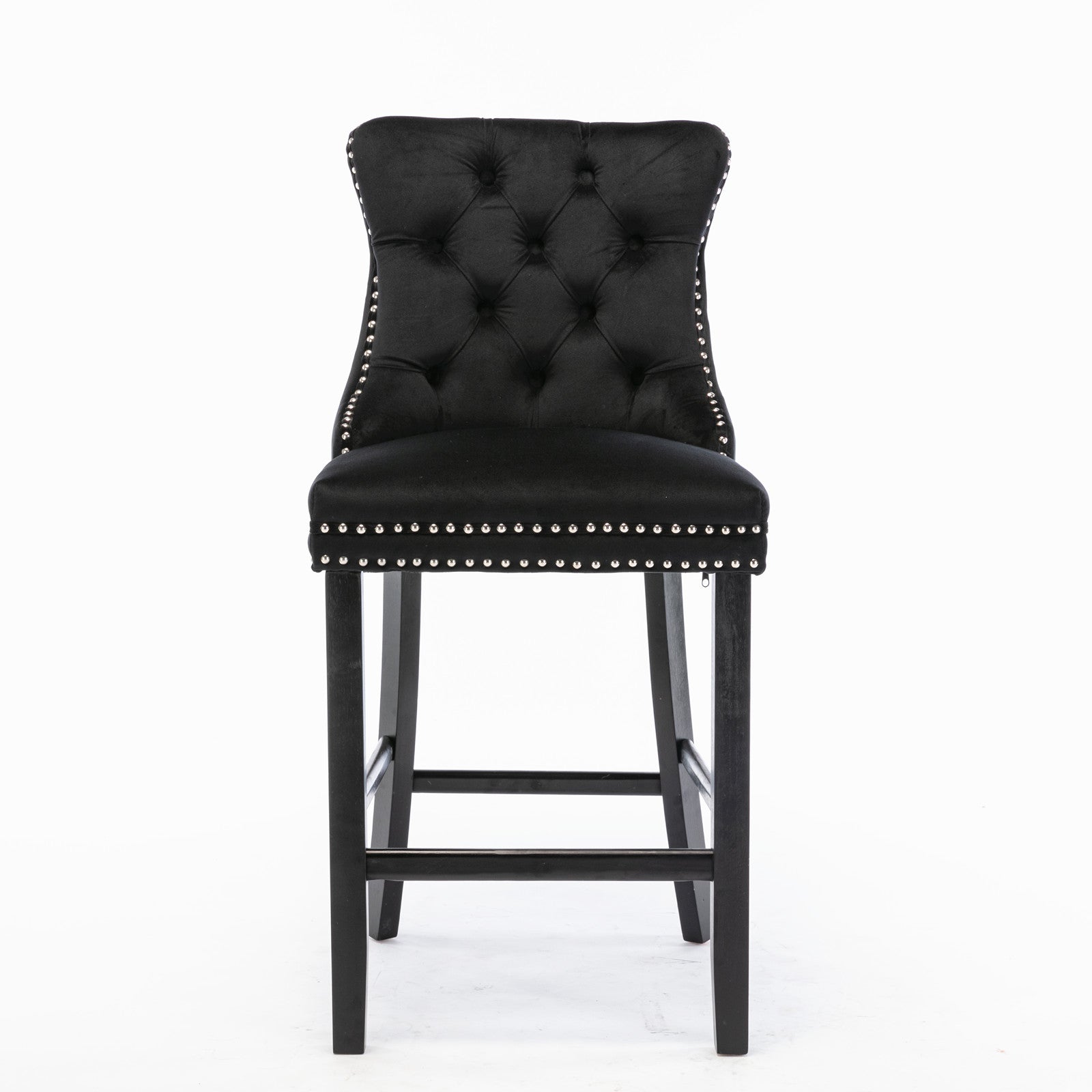 Contemporary Velvet Upholstered Barstools With Button Tufted Decoration And Wooden Legs, And Chrome Nailhead Trim, Leisure Style Bar Chairs,Bar Stools, Set Of 2 Black,SW2002BK