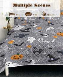 3pcs Halloween Pumpkin Set Comforter Set For Girls Boys Women, Soft Lightweight Halloween Bedding Set 1 Coverlet And 2 Pillowcases