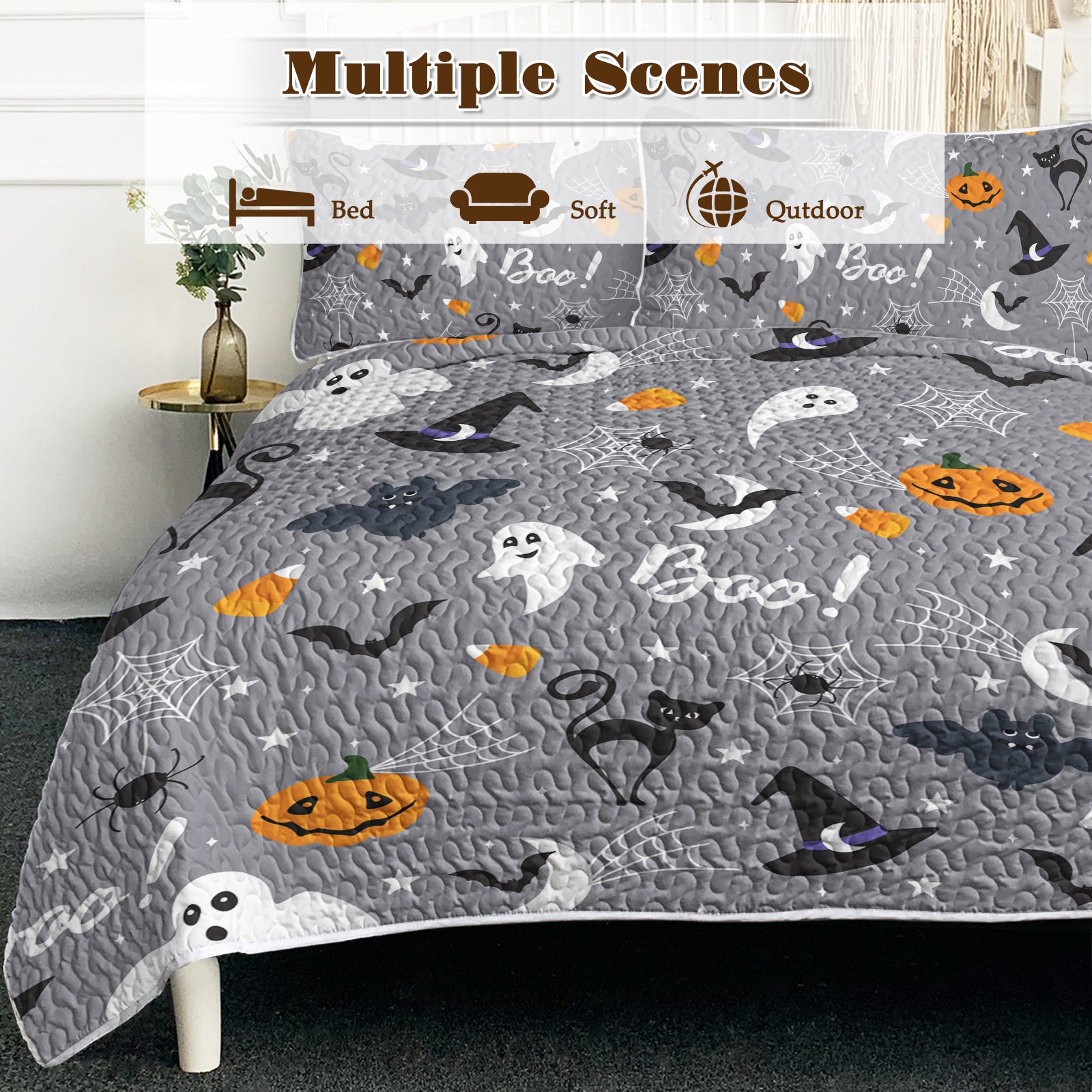 3pcs Halloween Pumpkin Set Comforter Set For Girls Boys Women, Soft Lightweight Halloween Bedding Set 1 Coverlet And 2 Pillowcases