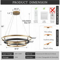 Modern Brass Chandelier for Living Room LED 3 Ring Chandeliers Black Gold