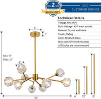 Sputnik Chandeliers for Dining Room，9 Lights D30 Inch