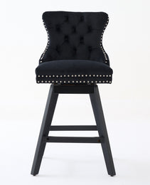 Swivel Velvet Barstools With Button Tufted Decoration And Wooden Legs, And Chrome Nailhead Trim, Leisure Style Bar Chairs,Bar Stools, Set Of 2 Black,SW1860BK