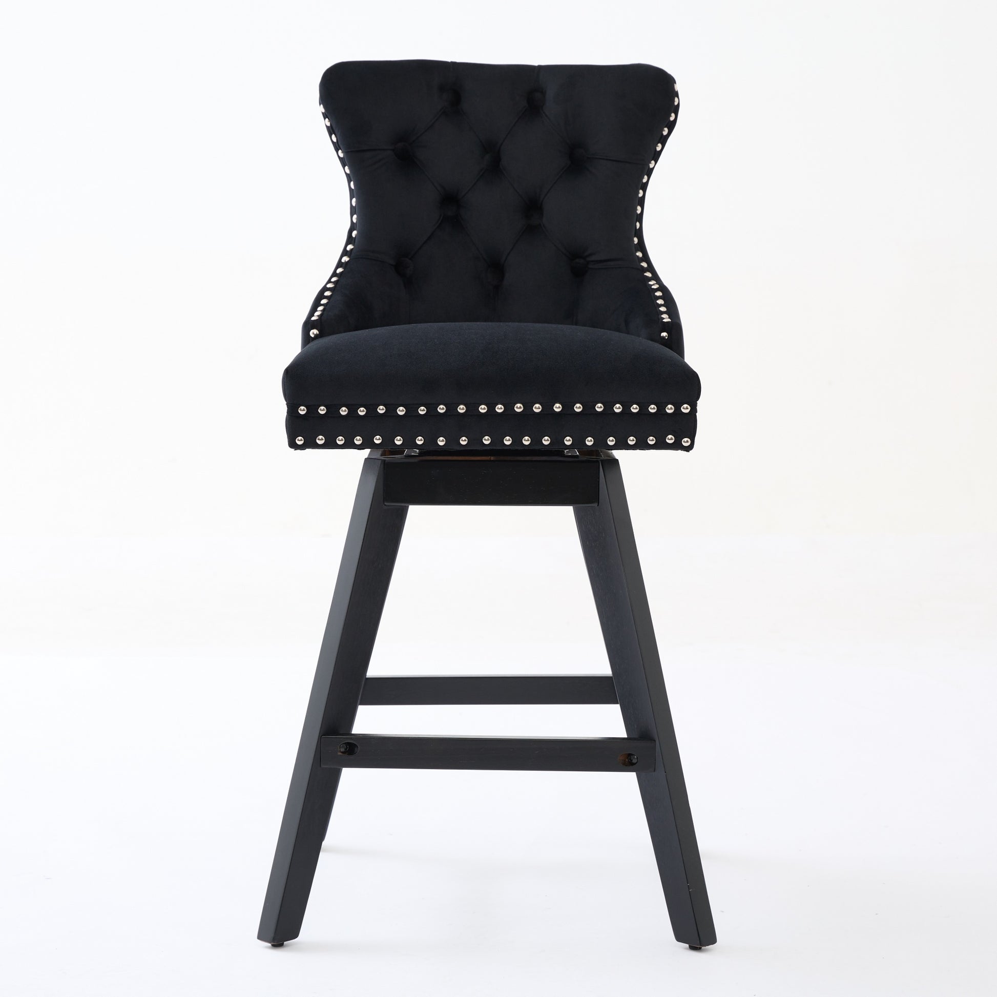 Swivel Velvet Barstools With Button Tufted Decoration And Wooden Legs, And Chrome Nailhead Trim, Leisure Style Bar Chairs,Bar Stools, Set Of 2 Black,SW1860BK