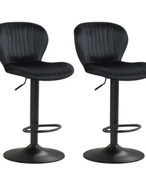 2-Pack Adjustable Height Bar Stools With 360° Swivel, Dutch Velvet Upholstered Bar Chai - Black