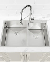33" x 19" Double Bowl Stainless Steel Kitchen Sink – Handmade Dark Gray Overmount Workstation (10" Deep)