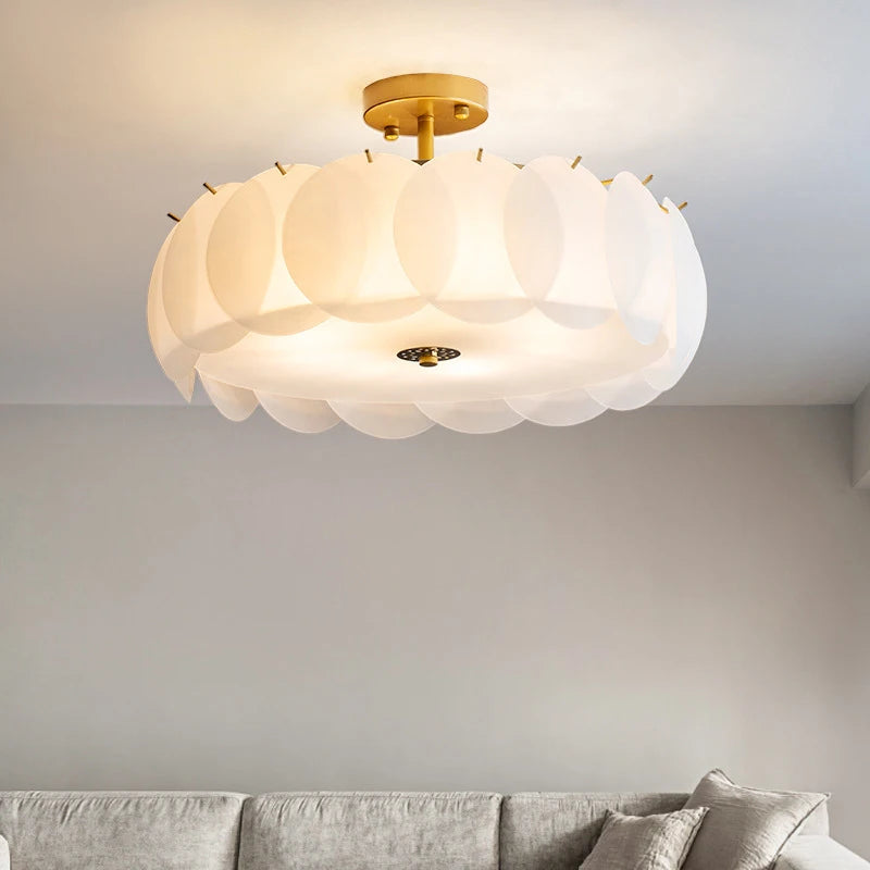 Nordic round milky white glass ceiling chandelier living room French medieval lamp bedroom dining room gold Kids Room decor lamp