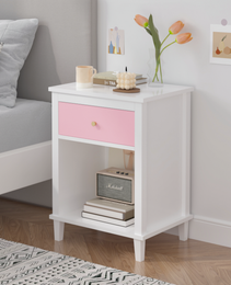 26.77''H Wooden Nightstand With One Drawer One Shelf For Kids, Adults, Pink Golden Handle