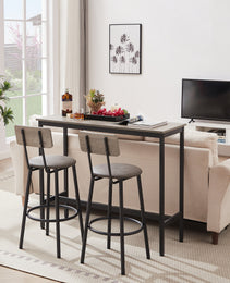 Bar Table Set With 2 Bar Stools PU Soft Seat With Backrest, Grey