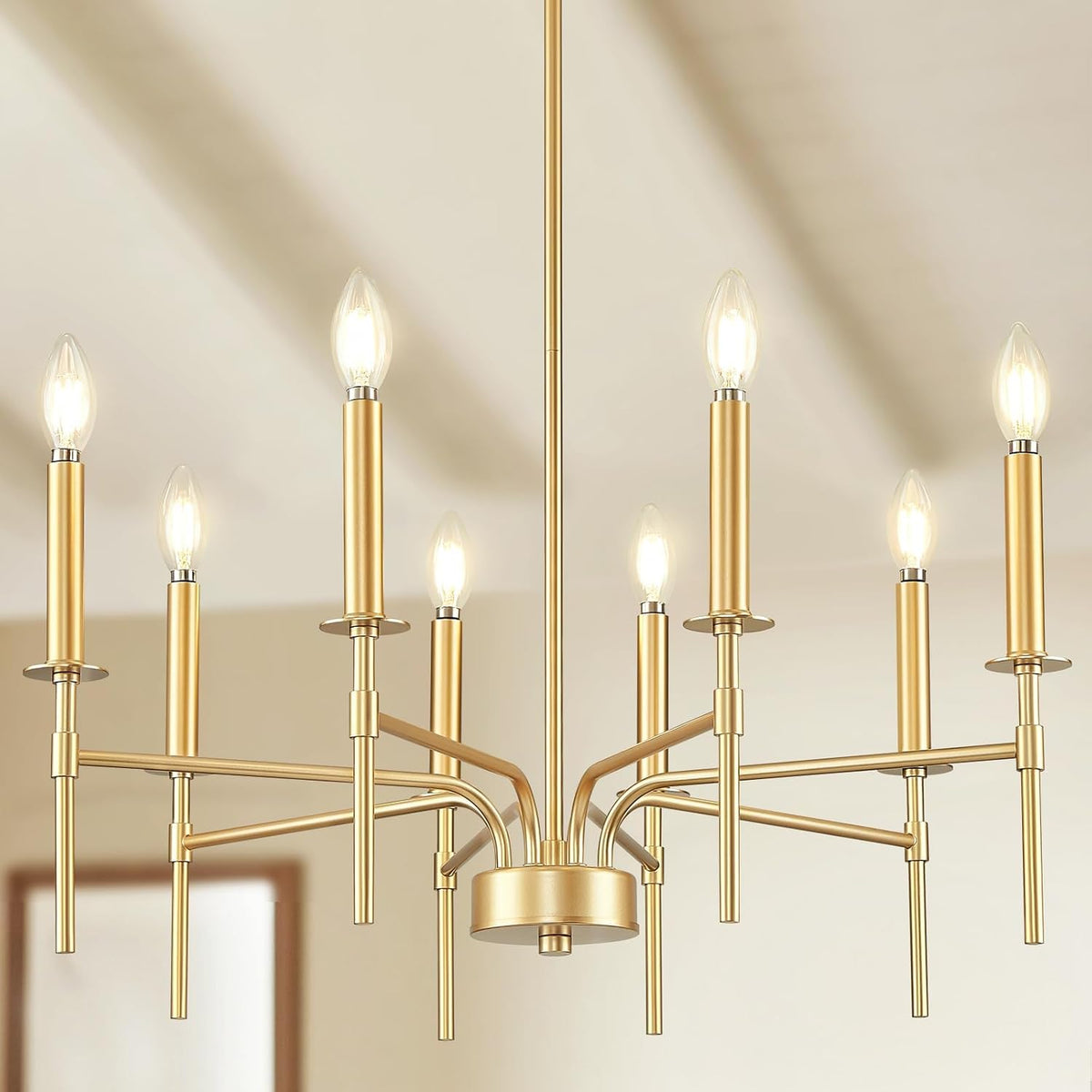 Modern Farmhouse Gold Chandeliers for Dining Room Light Fixture, 8-Light Metal Candle Chandeliers Lighting for Living Room Staircase Foyer Entryway Bedroom