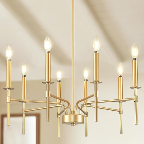 Modern Farmhouse Gold Chandeliers for Dining Room Light Fixture, 8-Light Metal Candle Chandeliers Lighting for Living Room Staircase Foyer Entryway Bedroom