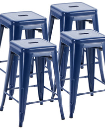 24 Inches Metal Bar Stools Set Of 4, Backless Counter Height Bar Stools For Kitchen, Outdoor Stackable Stools --No Assembly Required