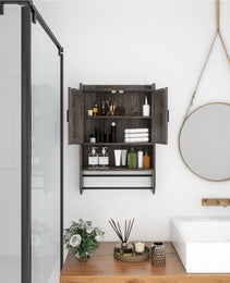Bathroom Wall Cabinet With Doors,Adjustable Shelf,Towel Bar And Paper Holder, Over The Toilet Storage Cabinet, Medicine Cabinet For Bathroom-Grey