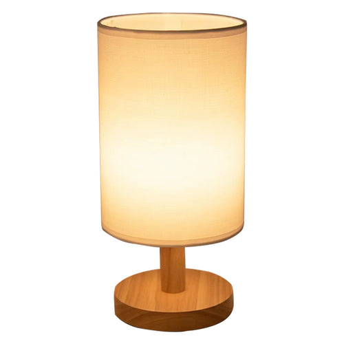 USB Bedside Lamp Night Lights Table Lamp for Bedroom Wooden Desk Lamp Bedside Night Light with Cylinder Lamp Shade Home Decor