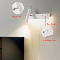 Nordic Modern Bedside Reading LED Wall Lamp With Switch USB Living Room Background Wall Light Creative Rotatable Spotlight