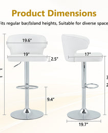 Modern Rotating Adjustable Bar Chair, PU Leather Belt Backrest Swivel Chair, Suitable For Kitchen Bar Counter And Dining Room, Adjustable Height, Capable Of Bearing 300 Pounds  White -2 Pieces