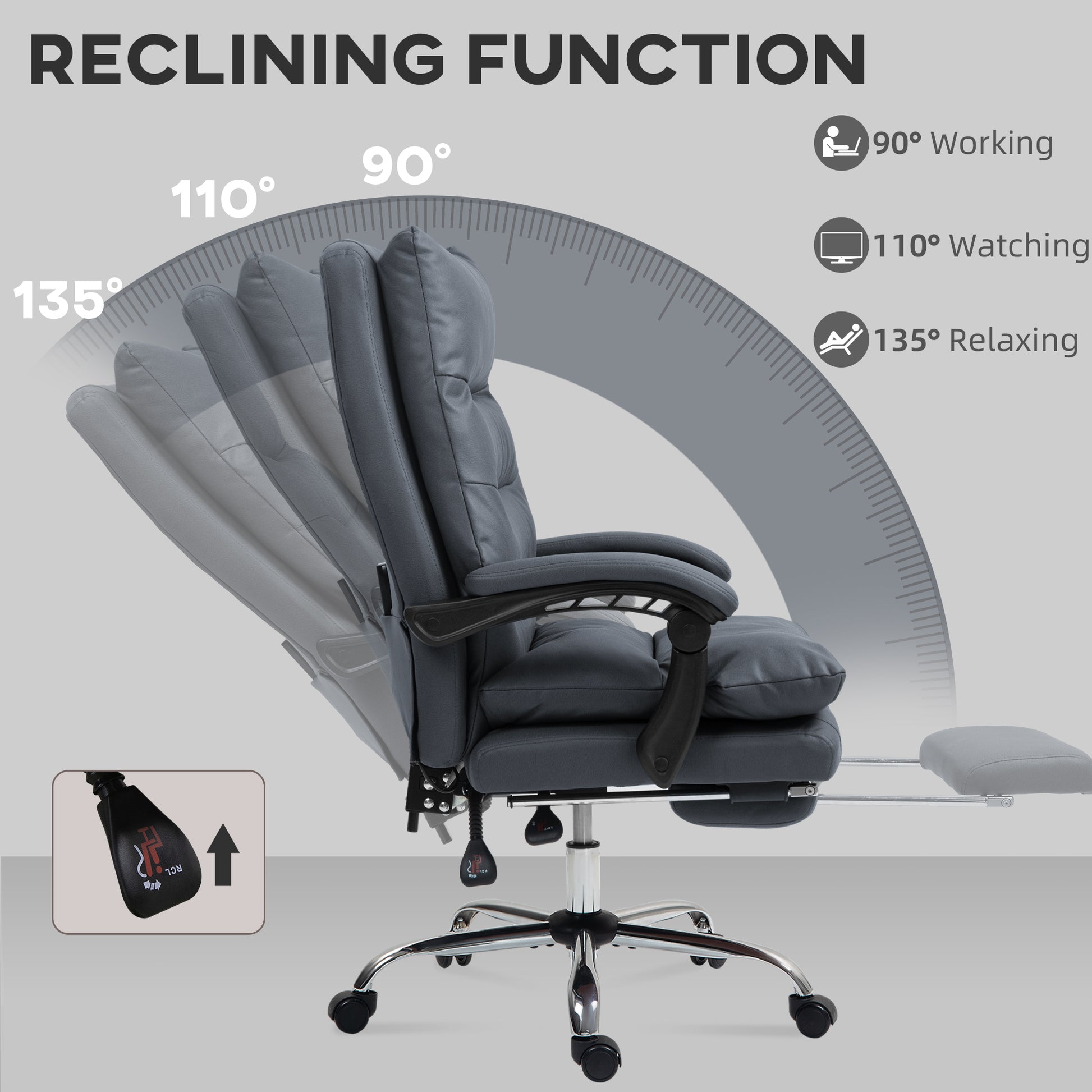 Microfibre Massage Office Chair, Heated Reclining Chair With Footrest