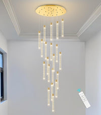35-Light Long Large Modern Led Crystal Chandeliers Modern Spiral Chandeliers High Ceilings Chandelier for Staircase Foyer Chrome
