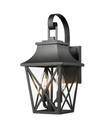 Black Outdoor Wall Light 2 Lights, Large Outdoor Modern Wall Light Fixtures, Industrial Porch Light Wall Mounted With Glass, Waterproof Farmhouse Exterior Light Lighting