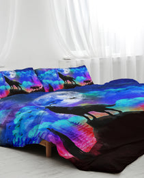 3pcs Starry Sky Moon Night Wolf Pack Bedroom Printed Beddings For Four Seasons Use