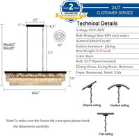 Black Crystal Chandeliers for Dining Room，18-Lights L46 Inch