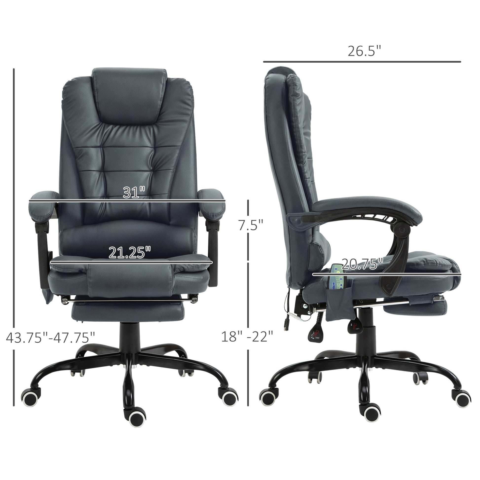 7-Point Vibrating Massage Office Chair High Back Massaging Office Desk Chair with Lumbar Support, Footrest, Blue