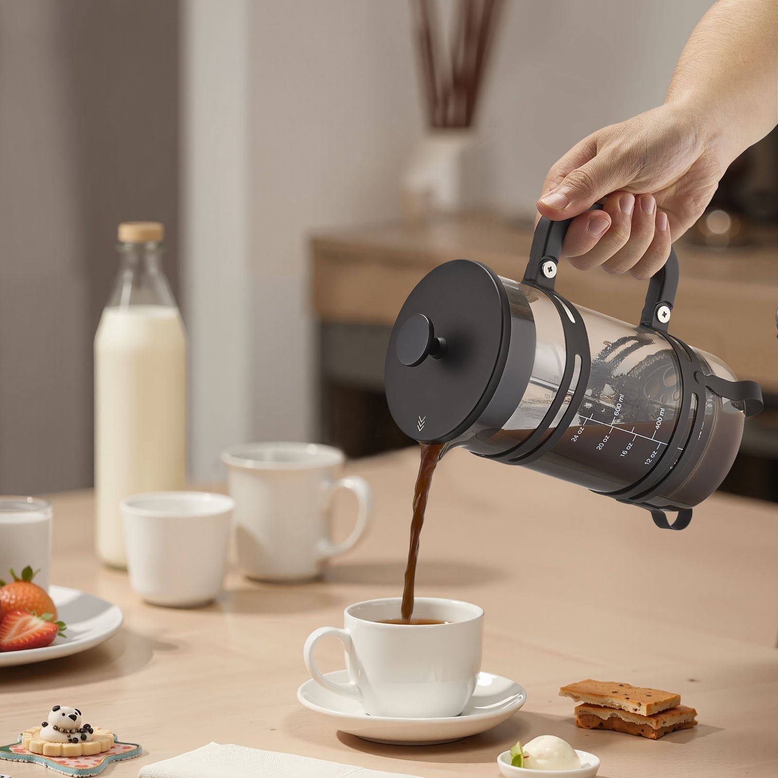 34oz Glass French Press – 1L Heat-Resistant Borosilicate Coffee & Tea Maker with Precision Filtration