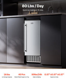 Undercounter Ice Maker 80 Lbs/Day Built-in Ice Maker Machine W/ Reversible Door