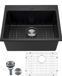 25 Inch Granite Kitchen Sink Top Mount Single Bowl Drop-In Basin For RV Bar