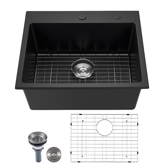 25 Inch Granite Kitchen Sink Top Mount Single Bowl Drop-In Basin For RV Bar