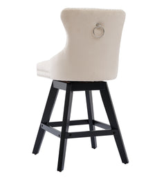 Swivel Velvet Barstools With Button Tufted Decoration And Wooden Legs, And Chrome Nailhead Trim, Leisure Style Bar Chairs,Bar Stools, Set Of 2  Beige,SW1860BG