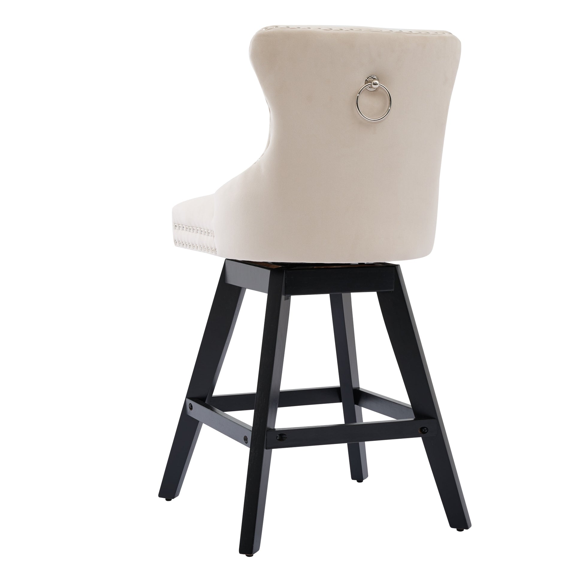 Swivel Velvet Barstools With Button Tufted Decoration And Wooden Legs, And Chrome Nailhead Trim, Leisure Style Bar Chairs,Bar Stools, Set Of 2  Beige,SW1860BG