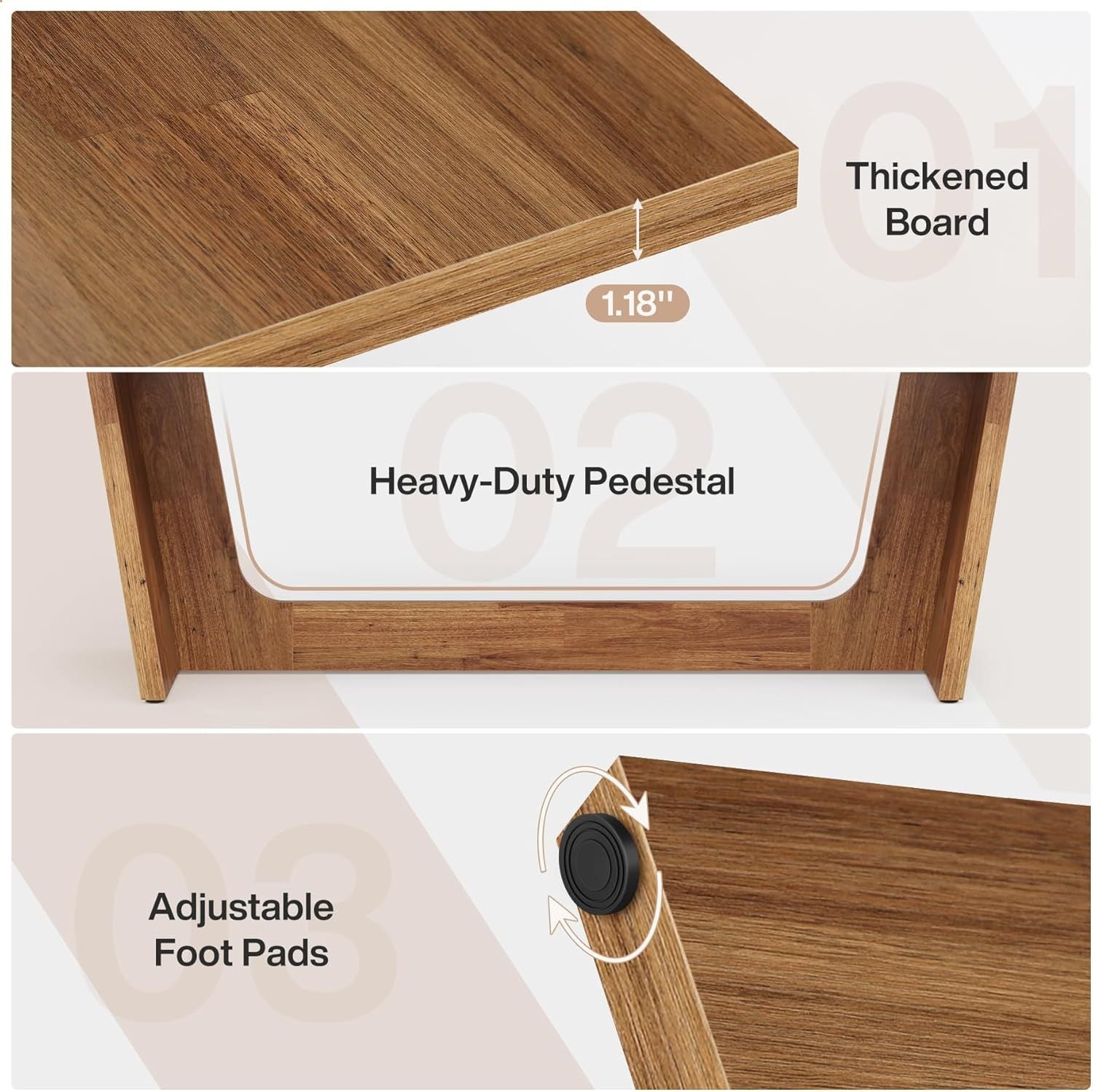 70.87-Inch Executive Computer Desk: Large Home Office Desk With Solid Wooden Pedestal, Industrial Wood Study Writing Table