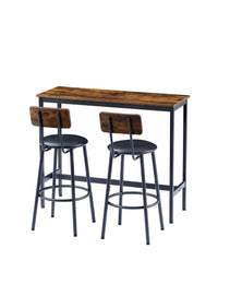 Bar Table Set With 2 Bar Stools PU Soft Seat With Backrest, Rustic Brown