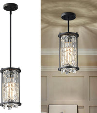Modern Foyer Chandelier, Gold Crystal Chandelier Entryway Pendant Light Fixture, Square Adjustable Height Chandeliers for Kitchen Island, L15.74'' X H9.84''