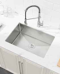 Stainless Steel Kitchen Sink, Single Bowl, Undermount Handmade Sink In Brushed Nickel, With US Standard Drain And Hook, LS-SSBR06