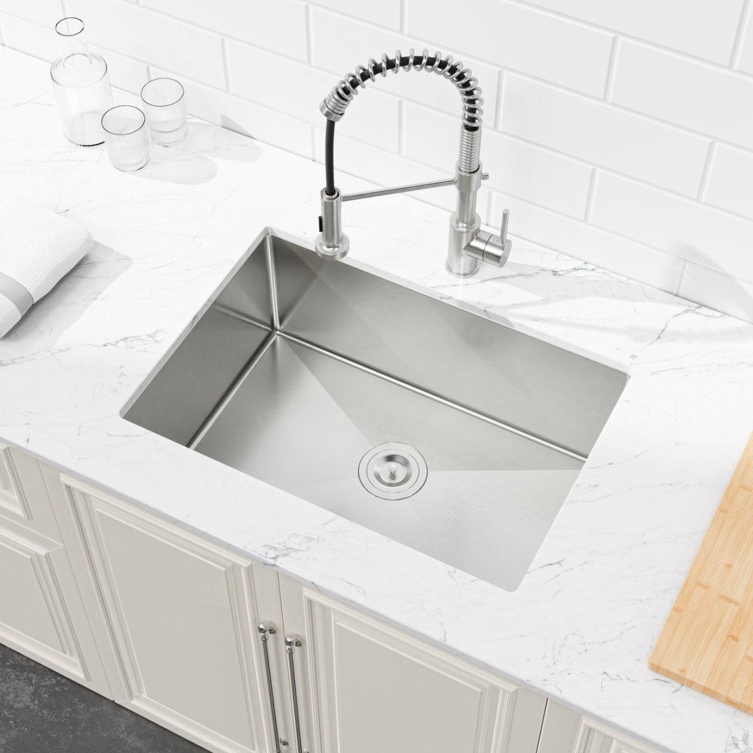 Stainless Steel Kitchen Sink, Single Bowl, Undermount Handmade Sink In Brushed Nickel, With US Standard Drain And Hook, LS-SSBR06