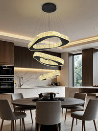 Large Modern Chandelier 5 Ring Chandeliers for High Ceiling Dimmable Black Chandelier High Ceiling Foyer Chandeliers for Living Room Dining Room Staircase