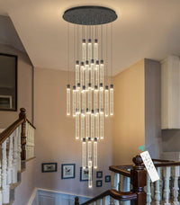 35-Light Long Large Modern Led Crystal Chandeliers Modern Spiral Chandeliers High Ceilings Chandelier for Staircase Foyer Chrome