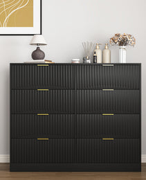Modern 8 Drawers Dresser Chests For Bedroom,47.2 Wide Wood Chest Of Drawers With Gold Metal Handle,Drawer Organizer For Bedroom,Living Room,Hallway And Entryway,Black