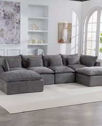 129.8  Width Cloud Couch Oversized Modular Sectional Sofa True Relax Comfy Couches Wide&Deep Seat Sofas For Living Room Furniture Sets, 4Seat With 2Ottoman