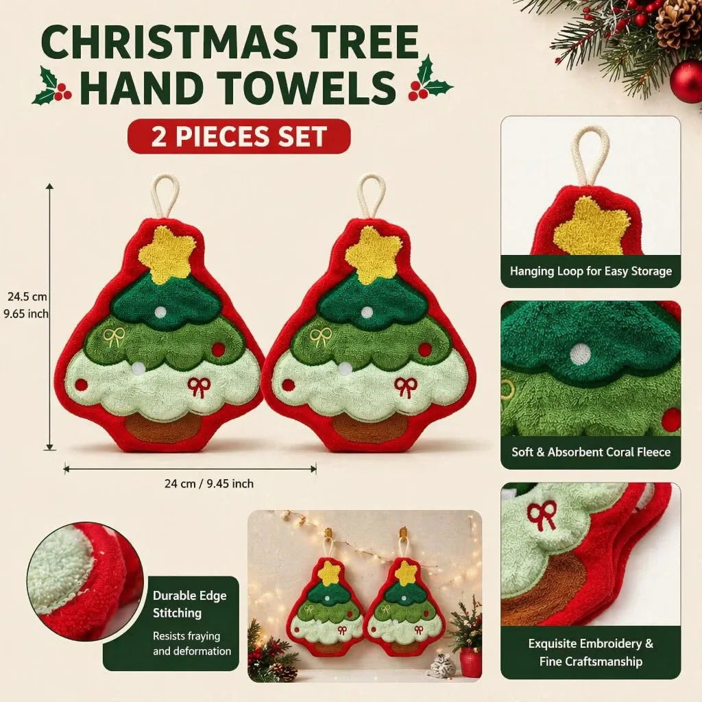 Christmas Hanging Hand Towels for Bathroom Christmas Tree Kitchen Towels with Loop Absorbent Soft Santa Gingerbread Decorative
