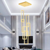 6 Rings Rectangle Chandelier Foyer High Ceiling Chandelier Contemporary Large Led Gold Ring Chandelier for Staircase Villa
